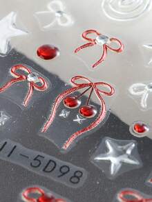 卡通樱桃爱心蝴蝶结浮雕美甲贴纸，水果图案指甲转印贴纸，亮面星星指甲贴花，适合女性沙龙美甲DIY用品 - 彩色 - 查看 6