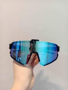 1 Peça Óculos de Moda Coloridos e Oversized, Resistentes ao Vento para Ciclismo, Direção, Caminhada, Versáteis, Decorativos, Estilo Envolvente Y2K para Festivais de Música, Estilo Preppy para Volta às Aulas - Azul - Visão 1