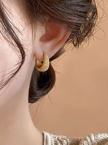 1 Cặp bông tai tròn nhỏ bằng đồng thanh lịch, tối giản, đa năng, sang trọng dành cho nữ, thích hợp cho việc đi lại hàng ngày - Vàng - Xem 4