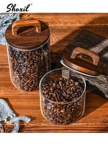 shoxil 1pc Coffee Bean Sealed Jar With Handle Wooden Lid Storage Jar Coffee Bean Glass Sealed Jar - Glass Bean Jar With Wooden Handle - View 6