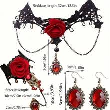 4 件套黑色吸血鬼项链、手链和耳环套装，朋克哥特式复古女士派对珠宝，万圣节 - 彩色 - 查看 4