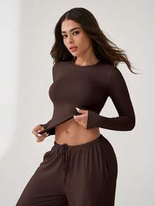 NcmRyu 1 Set Damen bequemer, lässiger Straight-Leg Langarm-Trainingsanzug mit weiter Passform für Fitness, Laufen und Outdoor-Sport