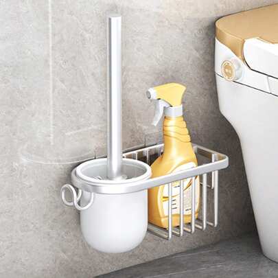 1pc Black/White Toilet Brush With Holder, Bathroom Wall-Mounted Brush Cleaner, Hands-Free Toilet Cleaning Tool Bathroom Accessories Bathroom Tools