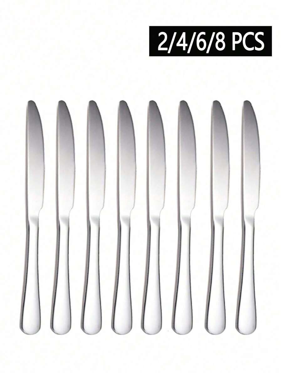 2/4/8pcs Steak Knife Set, Serrated Knife, Stainless Steel Sharp Knives Set, Modern Design Butter Knives,Dinner Knifes Set, Dishwasher Sturdy And Easy To Clean(Bright Silver-9 Inch)