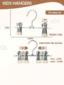 10 Peças Clipe de Cabide de Calça em Aço Inoxidável - Clipe de Silicone Rotativo 360° para Calças/Calças Infantis, Organizador de Guarda-Roupa Infantil Economizador de Espaço, Aço Inoxidável de Alta Qualidade, Adequado para Recém-Nascidos e Crianças