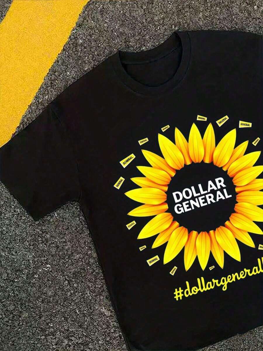 Men's & Women's Dollar General Sunflower Graphic-Shirt - Black With Vibrant Yellow Sunflower Design -% Cotton Regular Fit Casual Summer Tee - Breathable & Soft Casual Attire, Comfortable Fit Shirt EQTB - 黑色 - 查看 1