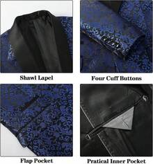 Men's Floral Dinner Party Prom Wedding Stylish Suits For Men One Button Dinner Jacket Pants Sethalloween - 藍色 - 查看 5