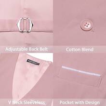 Slim Fit Men's Suit Vest: V-Neck Formal Waistcoat (Striped/Solid) - Perfect For Casual & Wedding Party Tuxedo Styling - 淡粉紅色 - 查看 3