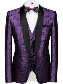 Mens Suits Slim Fit 3 Piece Suit Set For Prom Wedding Party Paisley Jacket Vest Pants Homecoming Outfithalloween - Màu tím - Xem 11