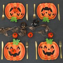 10/30 Stücke Halloween Kürbis Pappteller, süßes Grimassen-Gesicht, schwarze und orange Kürbisform, Einweg-Teller 7 Zoll 9 Zoll, Halloween Geschirr für Geburtstag, Feiertage, Party Dekoration und Zubehör