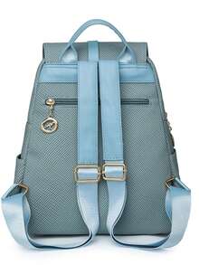 女士软皮背包，大容量女士背包，休闲旅行背包，女孩背包 - 藍色 - 查看 4