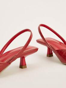 女士石纹猫跟鞋，优雅尖头高跟鞋，时尚踝带高跟鞋（随机裁剪） - 紅色 - 查看 6