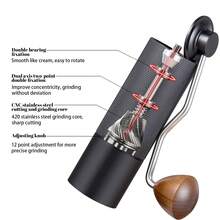 优质不锈钢手动咖啡研磨机，带纹理握柄，符合人体工程学设计，适合家庭和办公室使用，无需用电，经久耐用且易于清洁，是咖啡吧的理想配件。