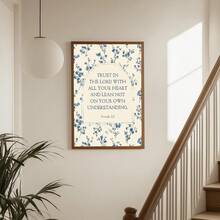 1pc Proverbs 3:5 Bible Verse Wall Art, Scripture Print On Canvas, Blue Floral Pattern, Christian Decor Poster, Suitable For Living Room, Bedroom, Dorm, Office, Gift For Her, Framed Or Unframed - Multicolor - View 4