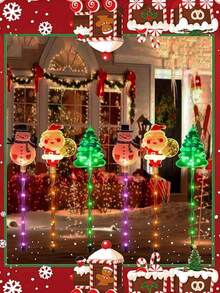 6 件套太阳能圣诞花园灯套装 - 圣诞老人、雪人和圣诞树的组合，具有 8 种闪烁模式，圣诞仙女灯，适用于圣诞草坪/小路/栅栏/标志景观装饰灯、露营装饰、圣诞节和新年氛围灯、草坪/庭院/车道景观照明，一份精致的圣诞礼物 - 彩色 - 查看 6