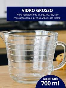 Jarra medidora em Vidro 700 ml Vidro Grosso Resistente - Transparente - Visão 2