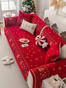 1pc Red Christmas Sofa Cover, Soft & Comfortable, Can Be Spread Or Draped, Dust-Proof & Dirt-Resistant, Machine/Hand Washable, Pet Furniture Protector, Suitable For 2/3/4 Seater Sofas (Multiple Sizes Available), Suitable For Autumn Decor, Room Decor, Back To School, School Supplies - Red - View 3