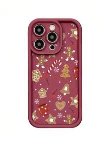 1 pezzo Custodia protettiva in TPU a copertura totale con motivo natalizio di fiocchi di neve e omini di pan di zenzero, compatibile con Apple 16, 15, 14, 13, 12, 11 Pro Max, Series