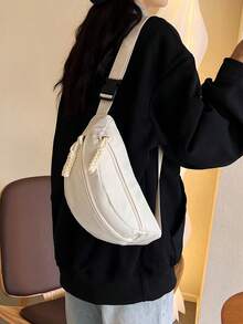 Fashionable Nylon Crossbody Bag, Solid Color Shoulder Bag, Women's Casual Shoulder Bag, Suitable For Outdoor Sports - White - View 4