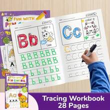 28-Page ABC Letter Tracing Workbook For Kids | A-Z Alphabet Practice For Preschool & Kindergarten | School Supplies, Fun Early Writing Book With Drawing Pages, Copybook, Magic Word, Great Gift, Practice Book, Playful, Durable English Writing Book, Travel, School Sopplies