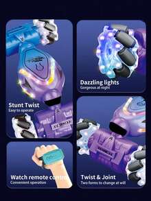 1pc Gesture Sensing Remote Control Stunt Car With Lights And Music, All-Terrain Off-Road Vehicle, Bi-Directional Driving, 4WD Manual Control Remote Twist Car, 360° Rotation Off-Road Toy Car, Cool Christmas/Birthday Gift For 7-12 Years Old Boys And Girls (Purple/Black)