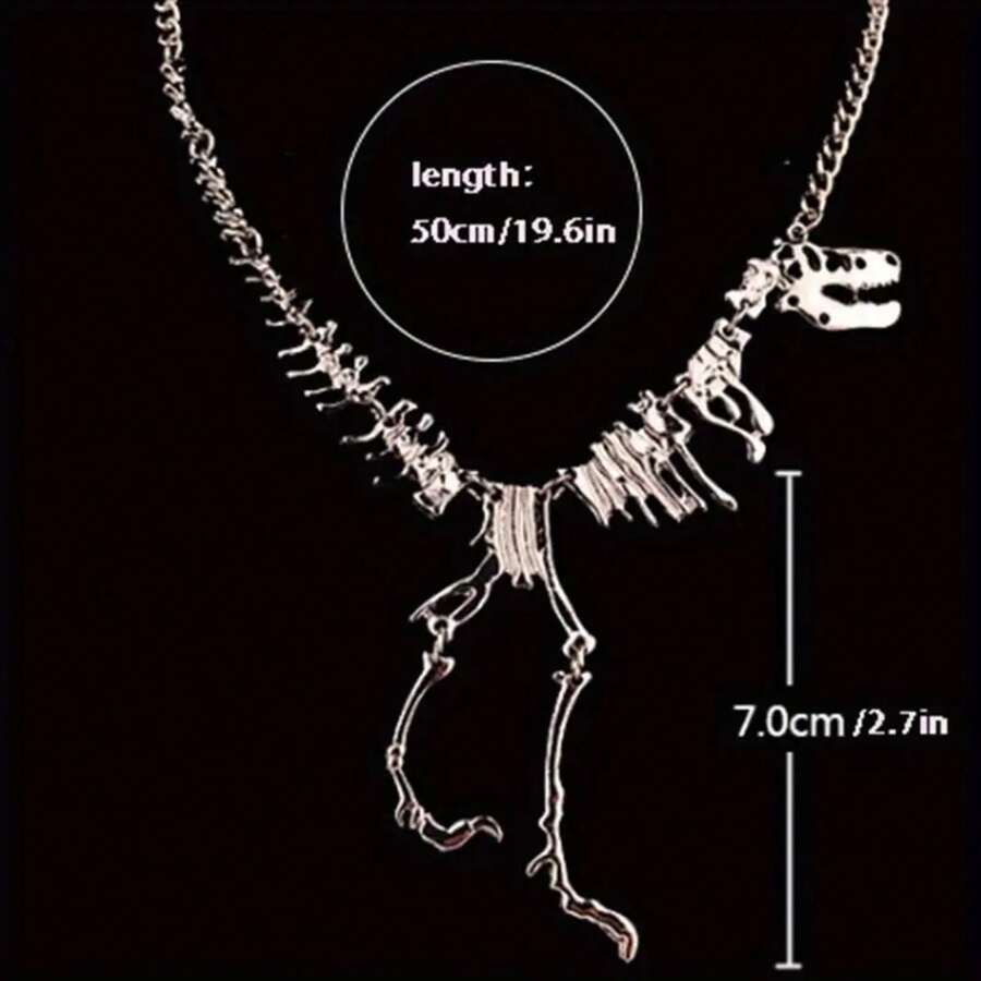 Fashion Accessories Same Style Personality Exaggerated Retro Dinosaur Skeleton Alloy Decorative Necklace - [silver] - View 1
