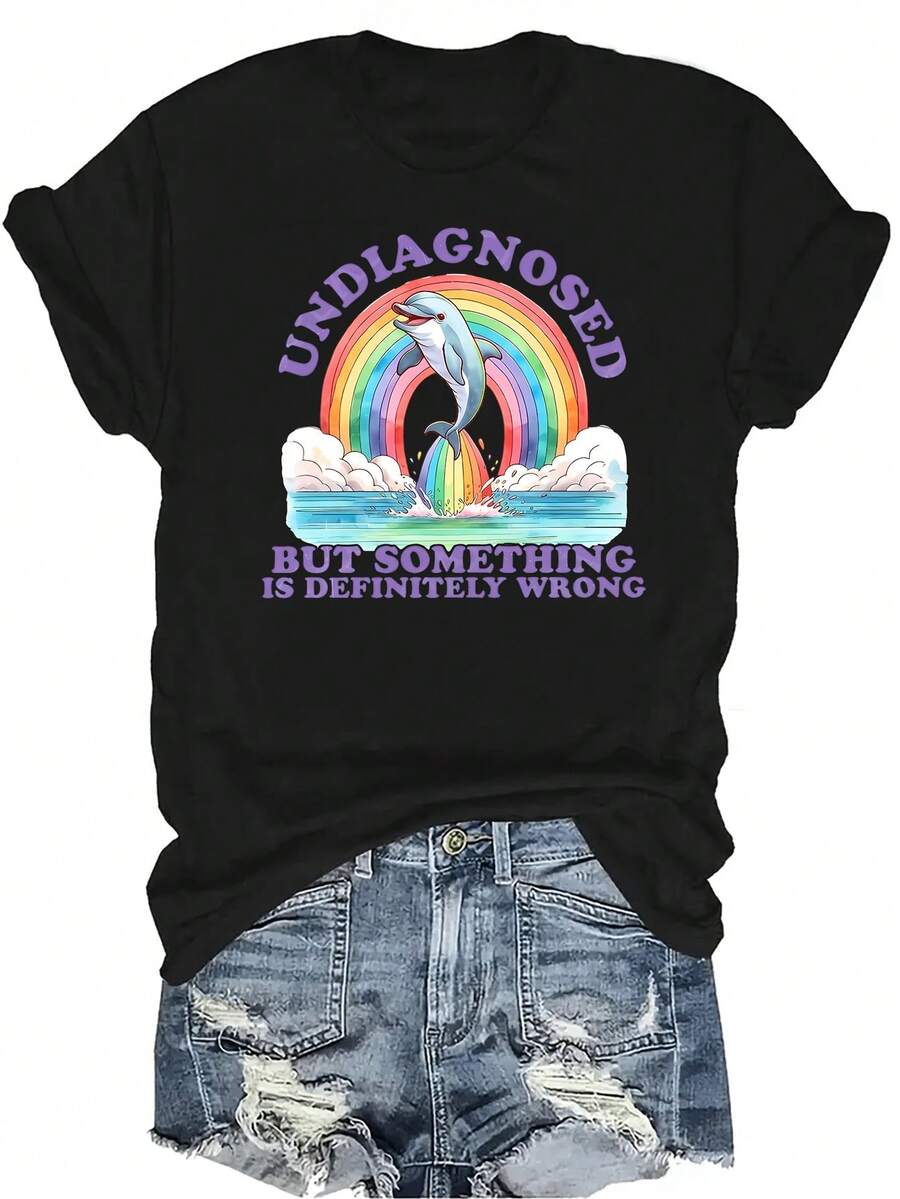 Camiseta "But Something Ain't Right" Unisex de verano, casual, transpirable, con personalidad, cuello redondo, manga corta, ropa de calle, versátil, adecuada para adolescentes y adultos - Negro - Ver 1