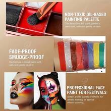 Paleta de 12 colores de pintura facial y corporal a base de aceite, adecuada para pintura facial, arte corporal, actuaciones de danza, efectos especiales y maquillaje de cosplay - paleta de 12 colores - Ver 7