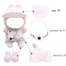 4 قطع طقم ملابس دمية بطول 17 سم = 1 قبعة + 1 بنطلون بيب + 1 إكسسوار + 1 زوج من الأحذية، صندوق أعمى مطلي بالماكرون ملابس دمية مناسبة للدمى من الجيل الأول والثاني والثالث، لعبة حفلة المراهقين، هدية عيد ميلاد (الدمية غير مشمولة)