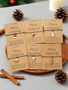 12pcs-Minimalist Christmas Tree Snowman Weaving Bracelet Sets Christmas Cute Snowman Socks Drip Pendant Knitted Card Set Christmas Gifts For Women Girls Perfect For Holiday Gifting Women's Bracelet