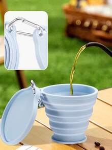 1个硅胶折叠旅行杯，带盖硅胶折叠露营杯，旅行硅胶折叠杯，伸缩杯，可重复使用可伸缩便携式饮水杯，便携式饮水杯，户外杯，运动杯，硅胶折叠杯，硅胶杯，带盖和钥匙扣的折叠杯，可轻松放入您的口袋、钱包、背包，不锈钢旅行折叠饮水器具 - 彩色 - 查看 2