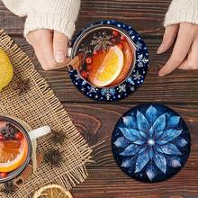 6 piezas/set o 420 piezas/70 sets Posavasos con estampado de mandala de hojas azules, de 10 cm/2 mm de grosor, de goma suave y absorbente, con respaldo de goma, posavasos decorativos para tazas, decoración del hogar, cocina y mesa de comedor