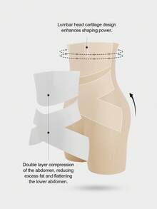 1pc Women's High Waist Criss-Cross Tummy Control Seamless Shapewear Pants, Flat Belly Tight Shorts, Underwear, Briefs, Waist Cincher - Apricot - View 8