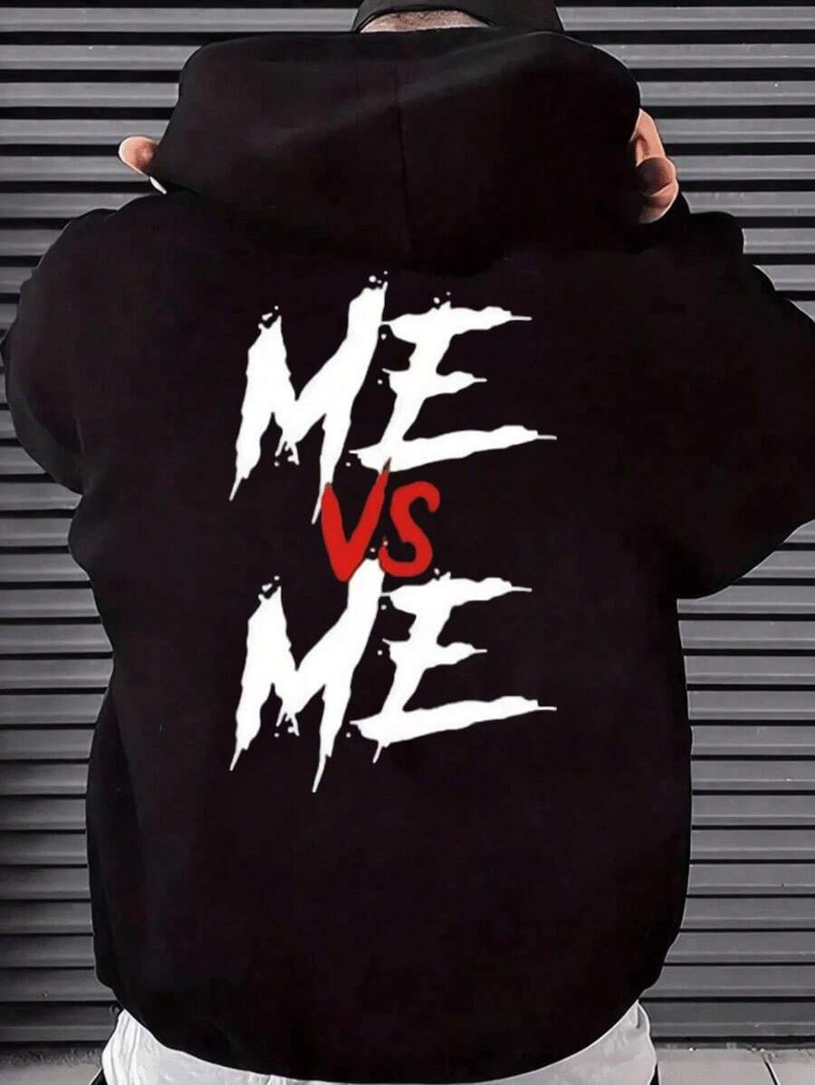 Trending Item1 PcsMen's Casual Hoodies With "FAITH OVER FEAR" Double-Side Letter Graphic Print, High Quality Retro Street Style Long Sleeve ForSkin-Friendly & Soft - 黑色 - 查看 1