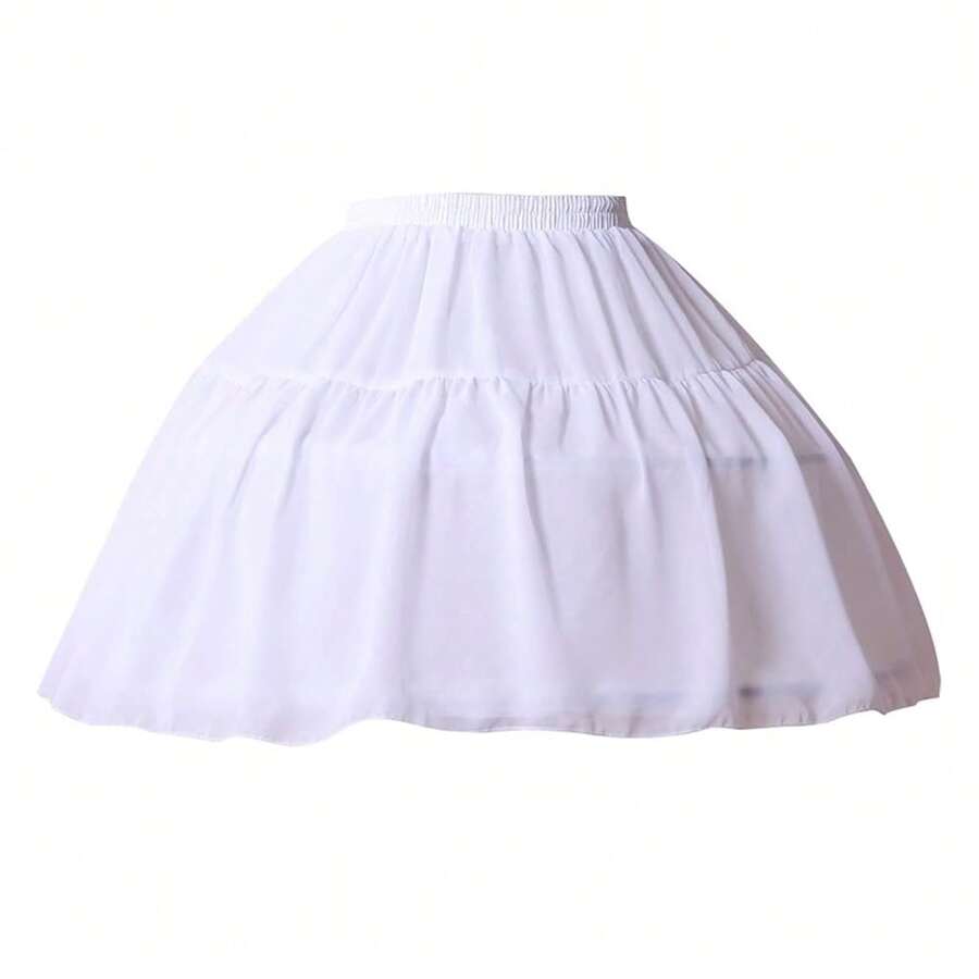 Women Girls Crinoline Petticoat 2 Hoops Skirt Chiffon Ball Gown Short Half Slip Underskirt For Lolita Cosplay-61096 - 黑色 - 查看 1
