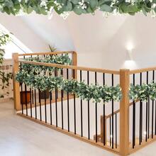 1 pièce/2 pièces/4 pièces Couronne d'eucalyptus, 1 paquet de 5,7 pi de guirlande de feuilles d'eucalyptus artificielles mélangées, couronne verte à suspendre, plantes pour centre de table de salle à manger de style ferme, manteau de cheminée, arche de mariage, décoration de Noël, décoration de chambre, décoration de maison, décoration de cuisine, décoration de mariage, centre de table, décoration de bureau, décoration de jardin, décoration extérieure - Vert - Voir 3