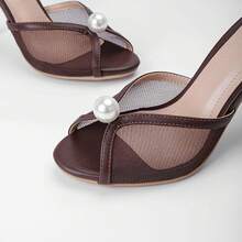 Mesh Mule Heels With 4 Inch Stiletto Heel - 棕色 - 查看 4