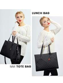 NEWHEY Lunch Tote Bag For Women, 15.6 Inch Laptop Bag With Insulated Lunch Compartment, Quilted Large Capacity Computer Handbag With Purse For Business, Work, Nurse, Office, Collage, Casual , Gifts For Women - Multicolor - View 9