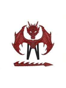 全新升级版 RP 龙套装万圣节装饰龙翼尾面具套装角色扮演圣诞节、万圣节、感恩节复活节礼物万圣节礼物 | 龙战士全套服装，万圣节主题服装，派对服装，包括面具 + 翅膀 + 尾巴，5 种颜色可选 - 彩色 - 查看 4