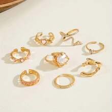 10 Pcs/Set Punk Rings Set For Women Vintage Geometric Rings Set Fashion Personality Jewelry Gifts Match With Daily Outfits, Party Accessories - Gold - View 3