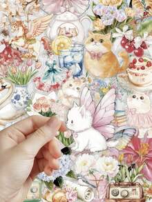 50 Peças Adesivos Florais de Jardim em Aquarela, Feitos de Material PET, Adequados para Decorar Cadernos, Capas de Telefone, Bagagens, Skates, Capacetes, Violões, etc. - Multicolorido - Visão 4