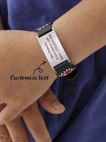 Bracelet d'urgence personnalisé / Bracelet d'identification spécial anti-perte. Ce bracelet d'identification mignon avec une plaque incurvée en acier inoxydable convient aux adolescents. Il est disponible en couleurs optionnelles de rose, bleu, rouge, noir et blanc, avec des styles couvrant la mode, les couleurs, le vintage, le minimaliste, le décontracté et le mignon. Il propose une personnalisation. - Multicolore - Voir 5