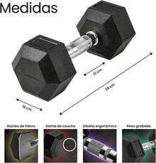 Raganet, Juego de Mancuernas Hexagonales de 10/15/20/25 lb, 2 Pesas de Hierro Fundido con Recubrimiento de Neopreno, Agarre Antideslizante, Entrenamiento en Casa o Gimnasio, Uso Profesional - 10.0 libras - Ver 6