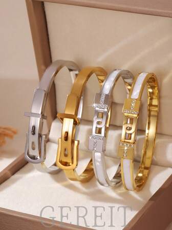 1 st armband i 18K guld rostfritt stål med geometriskt lås och zirkonia för kvinnor, mångsidigt för vardagsbruk