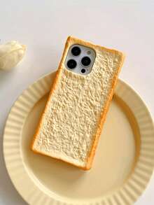 Creative Cute Buttered Toast Design Protective Case Compatible With IPhone 15 Pro Max, 13, 14 Pro, 12 Pro, 14 Plus, 11, Silicone Anti-Drop Phone Cover, Personalized - 黃色 - 查看 4