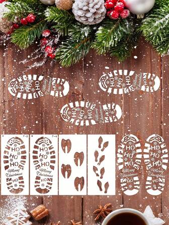 2/4/6PCS Christmas Santa Footprint Santa Clause Footprints Santa Footprints Stencil Reusable Santa Boot Prints Reindeer Elf Footprint Stencil Christmas Holiday Stencils For Floor Window Wall Door