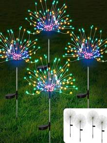 GICOOK 2/4 Pieces Of Solar Garden Lights, Solar Fireworks Lights, 60/120/240 LED Outdoor Waterproof Lawn Lights, Suitable For Garden, Wedding, Party, Courtyard, Holiday Decoration, Flashing Solar Lights In Multiple Colors