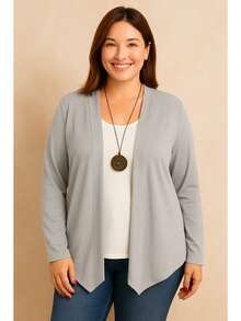 Cardigan Short Women's Mid-Season Plus Size Coat - Gris - Ver 4
