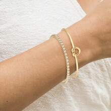 Kit Of 2 Luxury Women's Bracelets: Heart Knot Bracelet + Zirconia Bracelet - 金色 - 查看 3