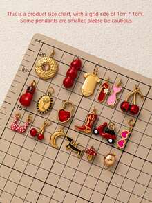 1pcINS Cute And Fashionable Stainless Steel Exquisite Cherry Underwear Top Boxing Gloves Mushroom Strawberry Cat Dog DIY Pendant, Plated With 18K Gold, Not Easy To Oxidize, Suitable For Wife And Mother To Freely Match - Multicolor - View 2